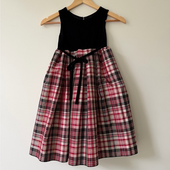 Other - Girls Holiday Christmas Dress Velvet Plaid Size 5 Dressy Family Pictures